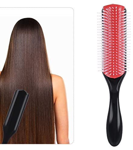 WLLHYF 9-Reihige Haarbürste für Lockiges Haar - Klassische Stylingbürste Mit D3 Kissen Nylonborsten zum Trennen, Formen, Definieren von Locken, Föhnen, Stylen, Entwirren