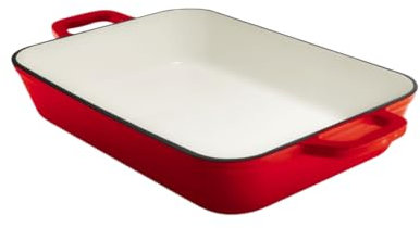 Grand Feu Cazuela Rectangular de Hierro Fundido Esmaltado para Lasaña, Platos Para Horno - Molde Para Gratinar Fuente - 3.2L, Rojo