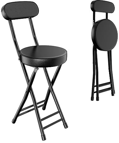 H HOMEWINS Cushioned Padded Folding Stool,1PCS 23.6-Inch Counter Height Bar Stool,Portable Folding Stool with Handle for Fishing Hiking Gardening Travel BBQ