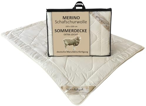 Meivita Merino Schafschurwolle Sommerdecke EXTRA LEICHT in 155x220 cm im Wärmebereich 1 Made in Germany