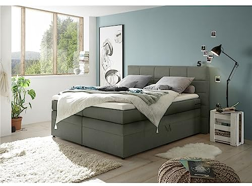 Lomadox Boxpsringbett 180x200 cm mit Bettkasten | Doppelbett in dunkelgrau mit Härtegrad H2