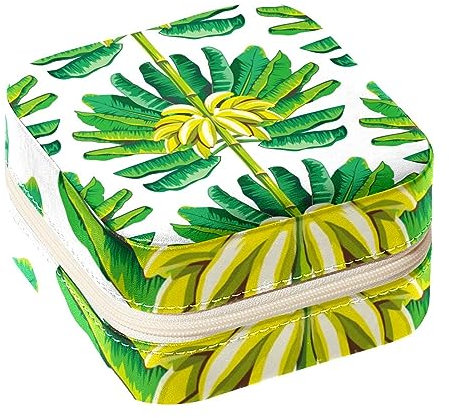Eslifey Tragbare Reise-Mini-Schmuckschatulle mit Bananenbaum-Muster, kleiner Schmuckkoffer für Damen, Lederring-Organizer