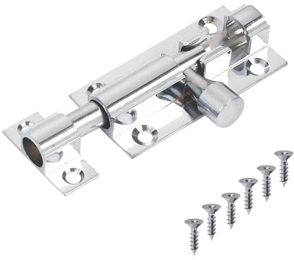 Door Bolts Polished Chrome Barrel Side Lock 50mm Straight Door Latch with Screws Tower Bolt Locks for Bedroom Bathroom Toilet Shed Gate Cupboards and Cabinets Pack of 1.