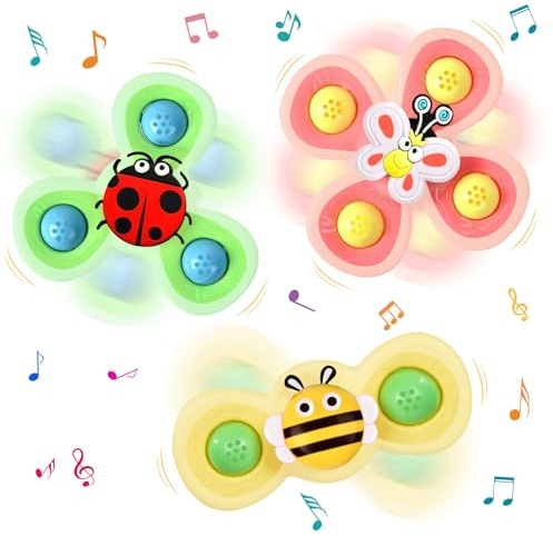 Saugnapf Spielzeug Baby, 3 Stück Drehspielzeug, Fidget Spinner | Finger Spinner mit Saugnapf, Badespielzeug und Wasserspielzeug, vielseitiges Drehspielzeug für spielerische Beschäftigung