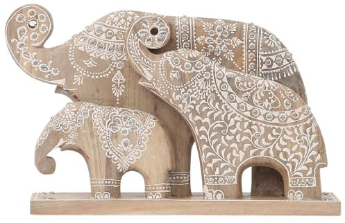 Marrakesch Handgeschnitzte Elefanten Familie Dekoaufsteller aus Holz 38cm Family groß | Aesthetic Figuren modern als Deko Wohnzimmer und Schlafzimmer | Holzdeko als Tischdeko oder Frühlingsdeko