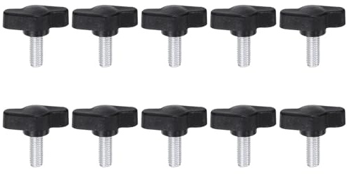 QUARKZMAN 10Pcs Vis de Serrage Étoile Vis à Oreilles M6 x 16mm Filetage Mâle 27mm Tête en Plastique Vis de Serrage Étoile Poignées Réglables Poignées de Serrage Vis à Oreilles, Noir