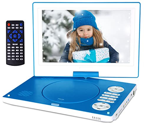 12.5 Portable DVD Player with 10.1 HD Swivel Screen, 6 Hours Rechargeable Battery DVD Player Portable for Kids and Car, Support CD/DVD/SD Card/USB with Car Charger and Remote Control, Blue