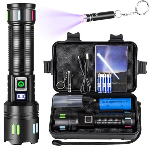 PEAKRO Taschenlampe LED Aufladbar Hohe Lumen LED Taschenlampe Extrem Hell, 5000mAh USB-C Taschenlampe 5 Modi Starke Taktische Taschenlampen Zoombar IPX7 Wasserdicht für Outdoor Notfälle