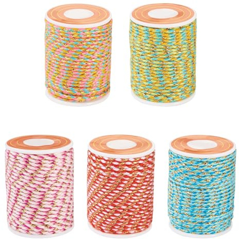 FASHEWELRY 5 rotoli di spago in policotone da 1,5 mm, 4 strati, fatto a mano, macramè, corda di cotone per fai da te, braccialetti intrecciati, gioielli, ornamenti e decorazioni