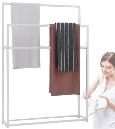 Toallero de Pie con 2 Barras, Toallero Independiente Blanco Alto Soporte para Toallas Hierro para Toallas de Baño y Manos (White, 75x20x110 cm)