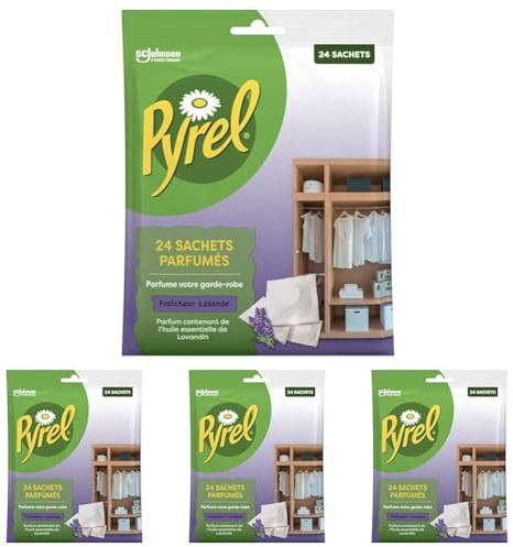 Pyrel Sachets Parfumes Fraicheur Lavande - avec Huile Essentielle De Lavandin (Lot de 4)