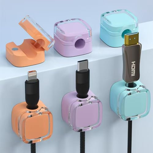 YHGETSUM Kabelhalter Magnetisch, 6 Stück Kabelhalter Selbstklebend - [Einhand-Bedienung], kabelklemmen selbstklebend für Schreibtisch/Wand, kabelaufwickler für Netzkabel, HDMI, Ladekabel