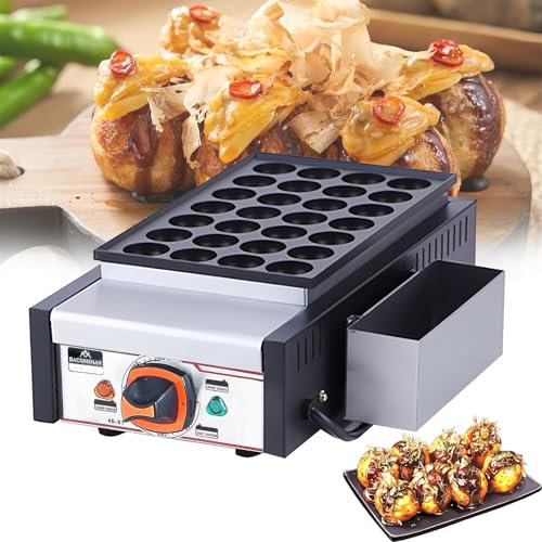 SAIYERUS Kit per La Preparazione di Takoyaki Elettrici da 1650W, Piastra per Palline di Pancake Danesi Poffertjes da 4cm, Padella Antiaderente Pesante Ebelskiver da 28 Fori, per La Cottura al Forno