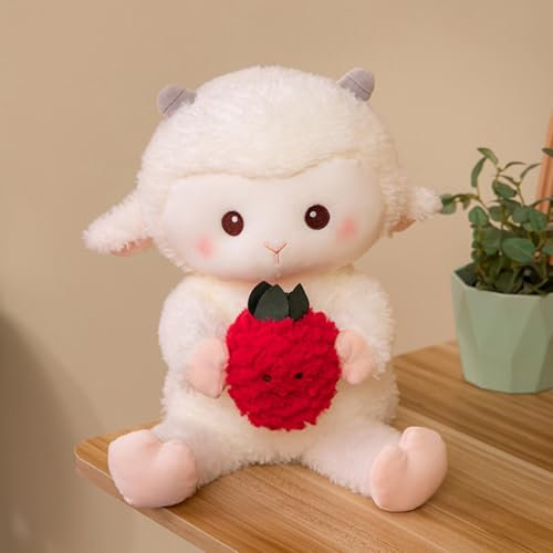 AQCQDQ Schaf Plüschtier, Schaf Stofftier, Schaf Kuscheltier, Niedliche Erdbeere Schaf Puppe Simuliertes Tier Kawaii Plüschtiere Schaf Puppen, Geschenk für Freunde und Kinder (20cm)