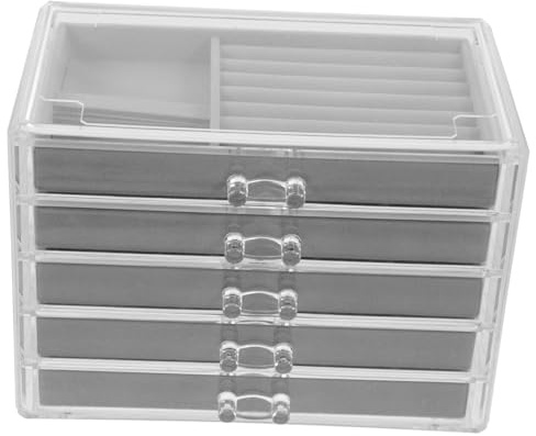 Cabilock Steinsammelbox Acryl 5-lagig mit Fächern Klar für Gesteinssammlung Schmuck Aufbewahrungskasten mit Samtfutter für Mineralien und Kristalle