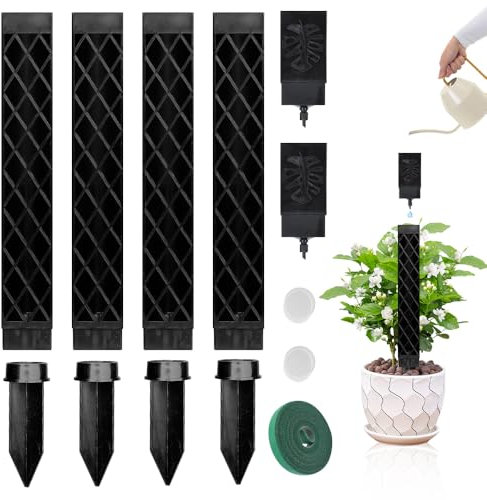 KBIBCK Lot de 4 bâtons de mousse pour tuteur Monstera, auto-arrosage avec aide à l'arrosage, insertion du sol et rubans pour plantes, tuteur Monstera pour plantes grimpantes, plantation de jardin