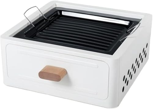 Barbecue portable au charbon de bois – Cuisson en extérieur sans fumée for le camping et les fêtes d'avant-match, barbecue Yakitori, brochettes, tiroir facile à ouvrir, poêle et gril inclus(Black)