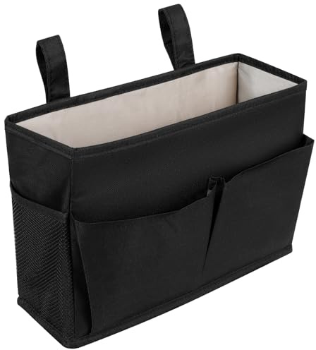 Bedside Hanging Storage Baskets Bed Pockets Large Multifunctional Bedside Organizer with Side Pockets for Home School College Dormitory Bunk Bed Clutter Sorting Magazine Book Storage Bag(Black)