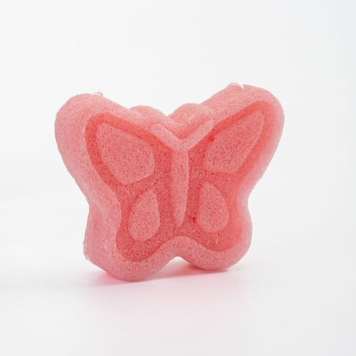 Larminly Spugna in Fibra konjac naturale per bambini Farfalla rosa 9x7x2cm morbida con cordoncino Spugna neonato bagnetto