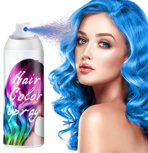 Blau Haarfarbspray, Temporäres Haarfarbenspray Blau, auswaschbare haarfarbe blau, Temporäre Haarfarbespray, für Kinder Und Erwachsene, Karneval, Cosplay, Weihnachten Halloween