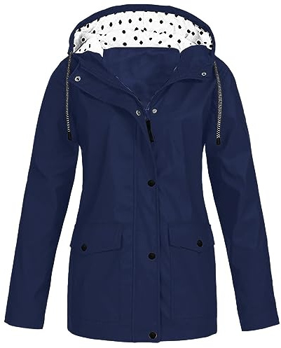 Generico Giubbino Antipioggia Donna Portatile Impermeabile Cappotto Con Cerniera Sportivo Traspirante Leggera Giacca Da Pioggia Trekking Con Cappuccio a Vento Giacche Viaggi Softshell Jacket Trench