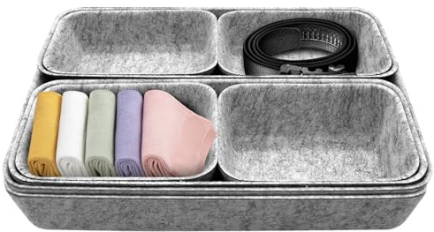 BUOSHUO 7 Pezzi Organizer per Cassetti in Feltro Ecologico - Organizzatore Cassetti Modulare Impilabile per Trucchi, Armadio, Ufficio e Bagno | Divisore Cassetto Salvaspazio (Grigio Chiaro)