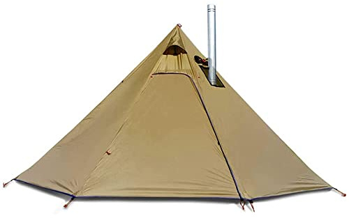 Campingzelt Wasserdicht Doppelschicht mit Herdloch & Fenster, Familie Tipi für 2-4 Personen, Ideal für Outdoor-Abenteuer, Wandern und Rucksackreisen