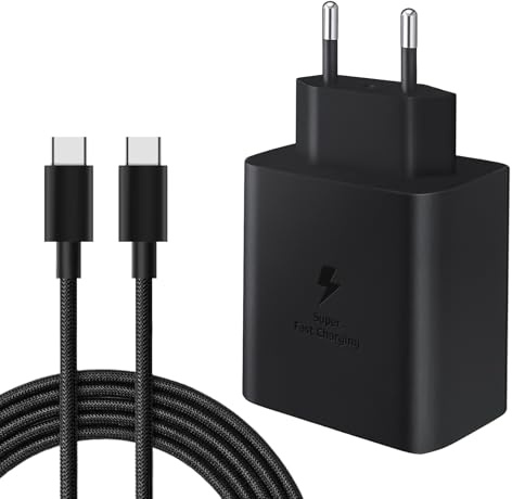 Chargeur Ultra Rapide USB-C 45 W pour Samsung Galaxy S25, S24, S23, S22, S21, S20, A16, A15, A14, A13, A12, A56, A55, A54, A53, A52, A36, A35, A33, A34, A32, A26, A70, A71, A50 (1 Pack Nylon)