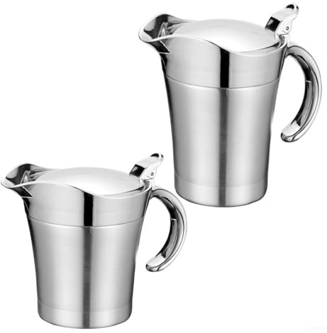 Double Wall Insulated Gravy Boat with Lid, Stainless Steel Thermal Sauce Jug for Gravy, Cream, Dressing, 450ml 750ml(450ML)