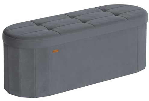 SONGMICS Banc de Rangement, Coffre, Repose-Pieds Pliable, Montage Facile, pour Salon, Entrée, Chambre, Tissu Velours, Capacité 110 L, 38 x 110 x 38 cm, Gris Ardoise LSF297GN01