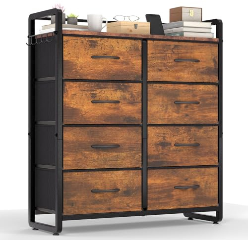 HOKEEPER Cassettiera in Tessuto con 8 Cassetti, Mobile Salvaspazio con Capacità Grande, Mobiletto con Cassetti per Camera da Letto, Sala, Corridoio - Marrone