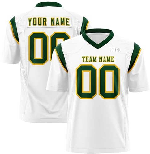 Personalised American Football Jersey with Name/Number/Logo American Football Sports T Shirt for Men Women Adult Kids, Breathable Quick Dry (White-11)