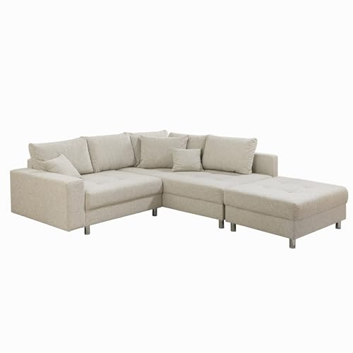 Riess Ambiente Moderne Wohnlandschaft Kent- 220cm - beige - Strukturstoff Ecksofa Federkern inkl. Hocker