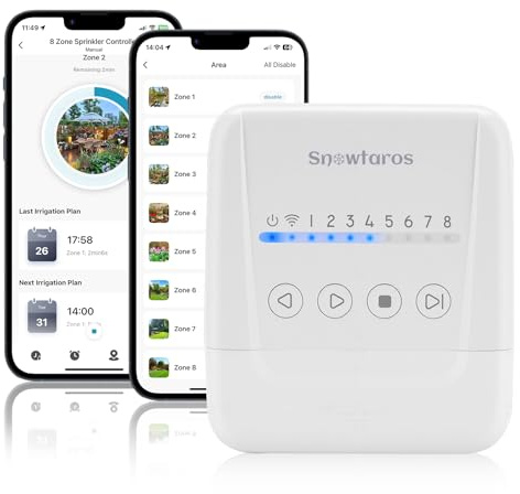 Snowtaros 8-zons bevattningsprogrammerare, WiFi bevattningsregulator med APP-kontroll, lokal väderintelligens, regnfördröjning, enkel gör-det-själv-installation, bevattningstimer för trädgård