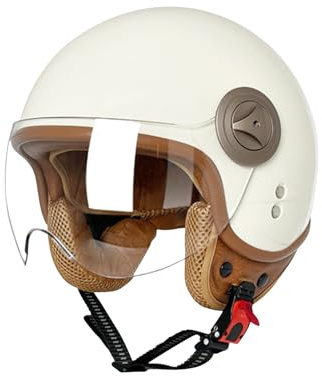 BOSERMEM Halboffener Jethelm mit Schutzbrille （Beige L 57-58cm）