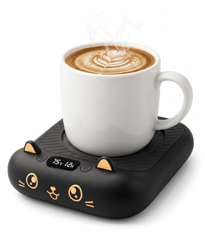 Tassenwärmer Kaffeewärmer für den Schreibtisch automatische Abschaltung, intelligenter Kerzenwärmer mit 4 Temperatureinstellungen, elektrischer Getränkewärmer für Kaffee, Kakao, Tee (Schwarz XL)