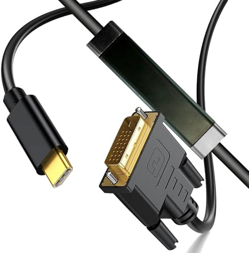 Câble USB C vers DVI de 7,6 m [prise dorée] 1080p, cordon de type C vers DVI, USB C (SOURCE) compatible avec iPhone 15-16-17, MacBook Pro/Air, iPad, Mac Mini, Galaxy, XPS, DVI (affichage) compatible