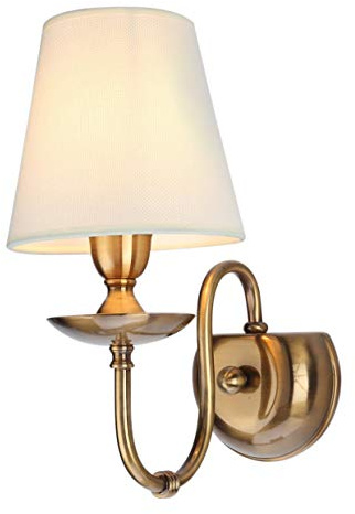 Vägglampa I Polerad Mässing Med Dubbla Ljuskällor - Vintage Läslampor Med 2 Ljuskällor Och Vit Skärm I Lintyg För Sovrum, Hall, Vardagsrum E12-Sockel/D, Vit, D (Liten)
