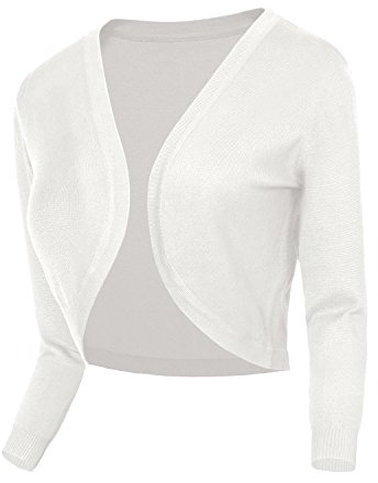Urban GoCo Mujeres Chaqueta Corta Punto de Manga 3/4 Rebecas Escote en V Bolero Cárdigan (Large, #2 Blanco)