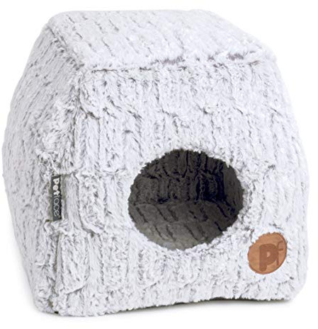 Petface Plush 2 in 1 Cat Cave, Luxury Bamboo Igloo Cat Bed with Convertible Design, 35H x 35W x 35L cm