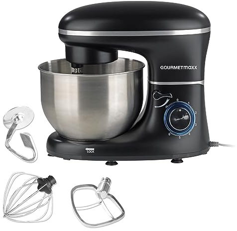 GOURMETmaxx Küchenmaschine mit Knet- und Rührfunktion | Leistungsstarke Küchenmaschine mit großer 5 Liter Edelstahlschüssel und Direktantrieb | Inkl. Rühraufsatz, Knethaken & Schneebesen [1.500 Watt]