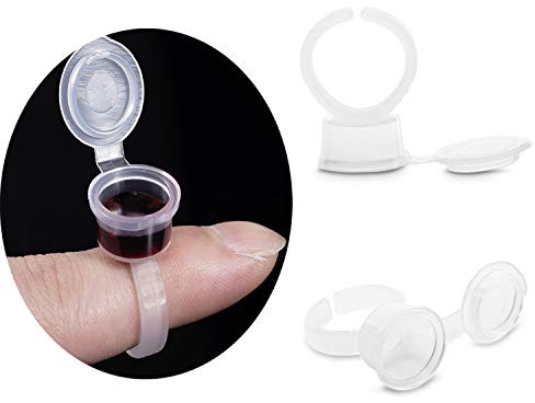 YouU 50 pièces Tatouage D'encre Anneaux Jetables Microblading Pigment Colle Titulaire Tasse Semi Permanent Maquillage Cils Sourcils Tatouage D'encre Caps Avec Couverture