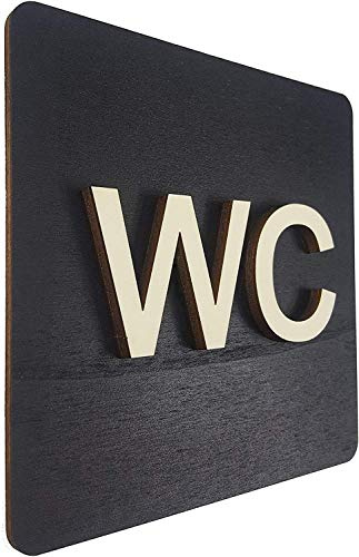 Manschin-Laserdesign WC Schild Schwarz Holz Toilettenschild Toilette Türschild Damen Herren Piktogramm (14x14cm) (Schwarz)