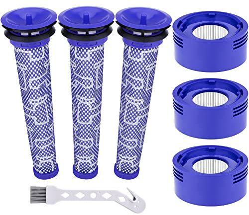 Leadaybetter for Dyson V7 V8 SV10 Filter Replacement Animal Absolute | Motorhead Cordless Vacuum Cleaner, 3 Post Motor Filters & 3 Pre HEPA Filters Kits, Replace Parts # DY-96566101 & DY-96747801