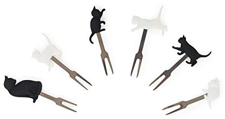 Legami - Set mit 6 Gabeln für Aperitif, wiederverwendbar, langlebig, geeignet für Finger Food, 3,4 x 9 cm, Thema Cats
