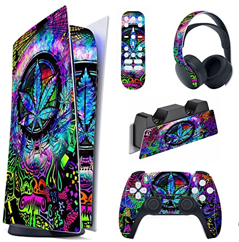 PlayVital Skin Kompatibel mit ps5 Konsole Digital Edition,Aufkleber Vinyl-Skin Schutzfolie Stickers für PS5 Konsole,Controller,Ladestation,Headset,Medienfernbedienung-Farbiges Blatt