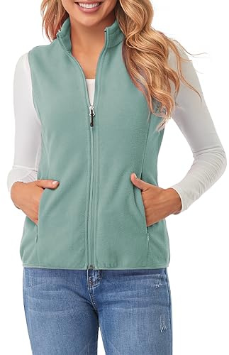 fuinloth Gilet in pile da donna, Senza Maniche Caldo Verde Grigiastro M