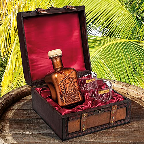 Coffret de rhum Villa Ron (0,5 l) avec deux verres dans une boîte ancienne - Maison Privée - Rhum brandy