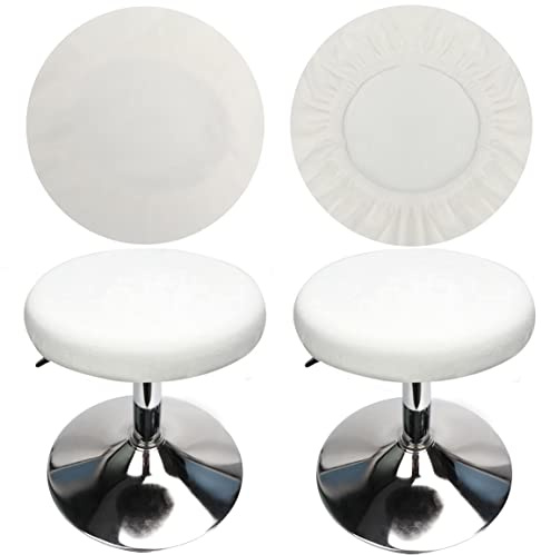 HuaLiSiJi Bezug für Barhocker Rund 30-40cm, Luxuriöser Stoff, Rund Dehnbar Knitterfrei Waschbar Staubdicht Hocker Bezug (2 PCS Weiß)