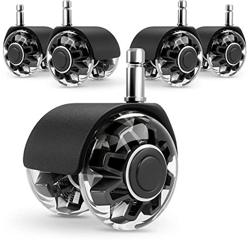 Office Chair Caster Wheels (Set of 5),Heavy-Duty Chair Wheels Support 2200lbs,Mute Rubber Chair Casters for Hardwood Floors and Carpet,2 Inch Universal Fit(Black)